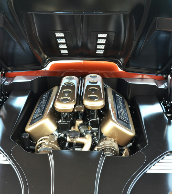 High-performance titanium exhaust system in a sports car