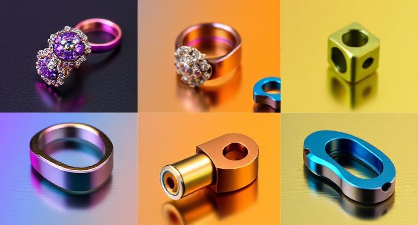 Various color titanium applications including jewelry, aerospace components, and medical devices