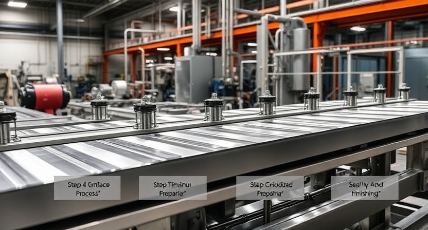 Industrial anodizing lines showing the four-step titanium anodizing process from surface preparation through sealing and finishing