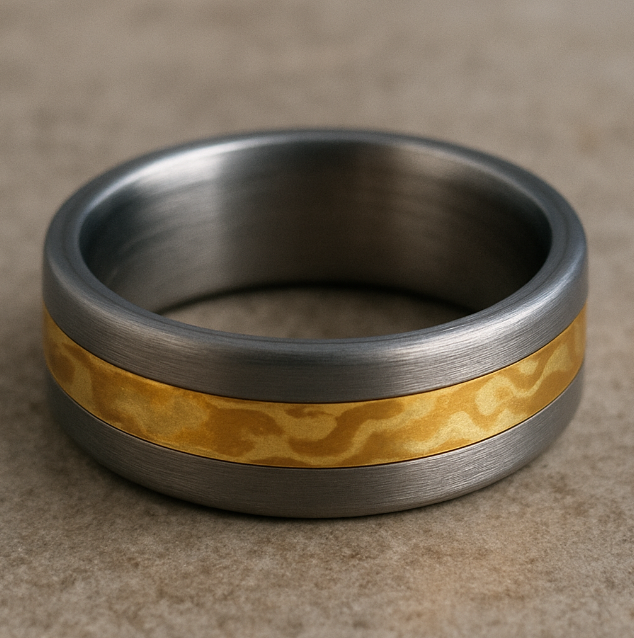 An image of a titanium gold ring showcasing its unique blend of metals