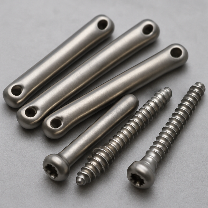 Titanium rods and screws used in medical implants