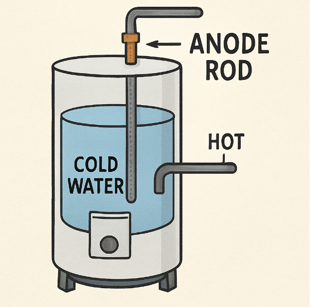 Anode rod in a water heater