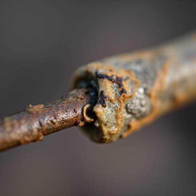 Close-up of an anode rod showing corrosion