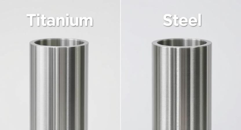 Comparison of titanium and steel cylinders, illustrating their visual difference.