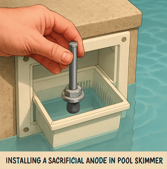 Installing a sacrificial anode in pool skimmer