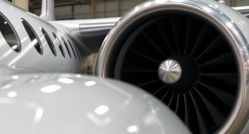 A modern aircraft with visible titanium components or a jet engine.