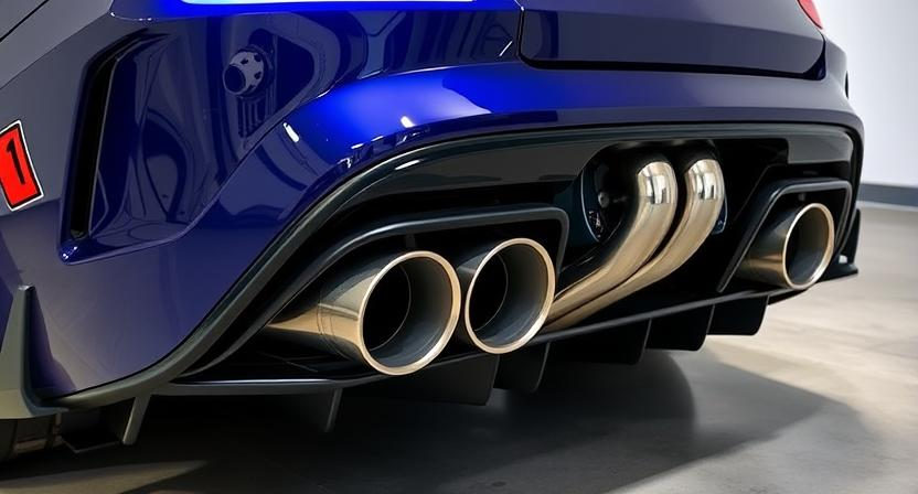 A high-performance car with titanium exhaust or engine parts.