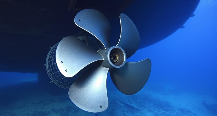 An underwater structure or ship propeller made with titanium components.
