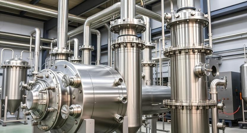 Chemical processing equipment, such as a reactor or heat exchanger, made of titanium.