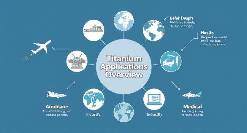 A diagram showing the main applications of titanium in different industries like aerospace and medical.