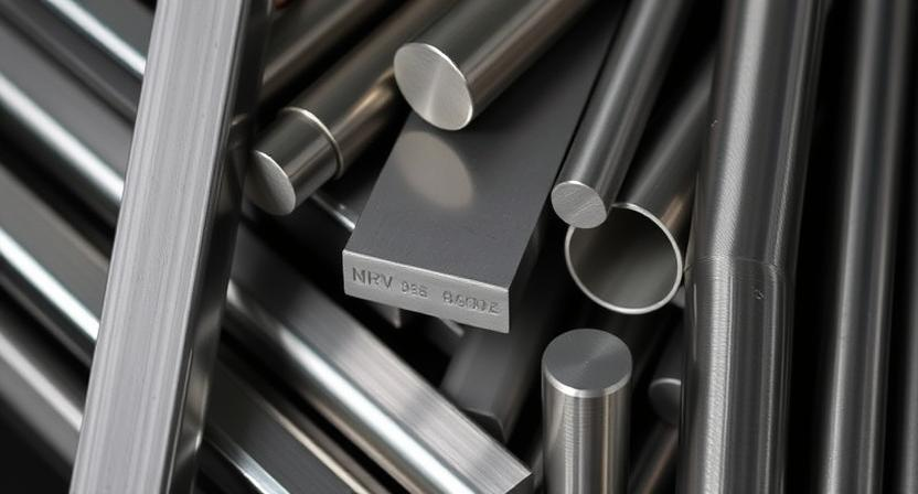 A close-up image of various titanium mill products like bars, sheets, and tubes.