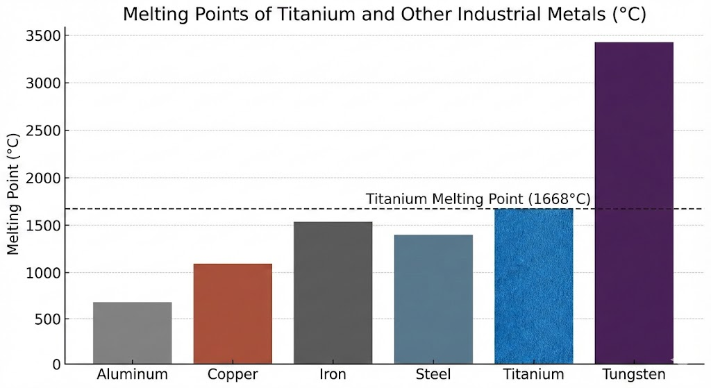 Comparison chart showing titanium's high melting point relative to other industrial metals