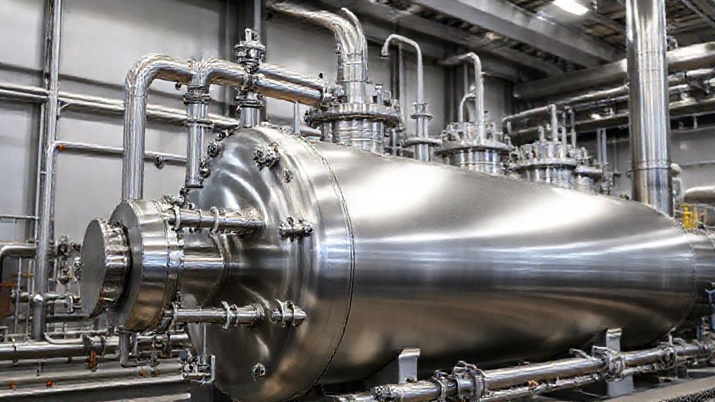Industrial chemical reactor vessel constructed from Titanium Grade 2, showcasing its use in demanding processing environments