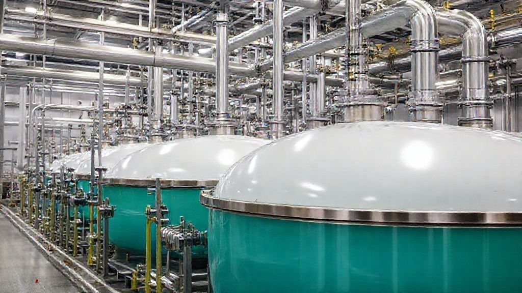 An aerial view of a sprawling industrial chlor-alkali plant, showcasing large electrolytic cells and complex piping, representing the scale of chemical production enhanced by high-performance electrode coatings