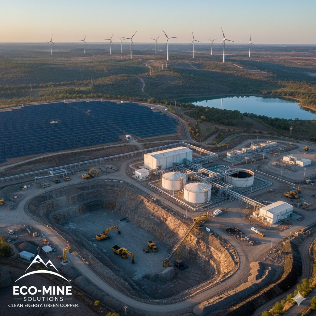 Sustainable copper mining operations demonstrating reduced environmental impact through clean energy and advanced electrowinning technology