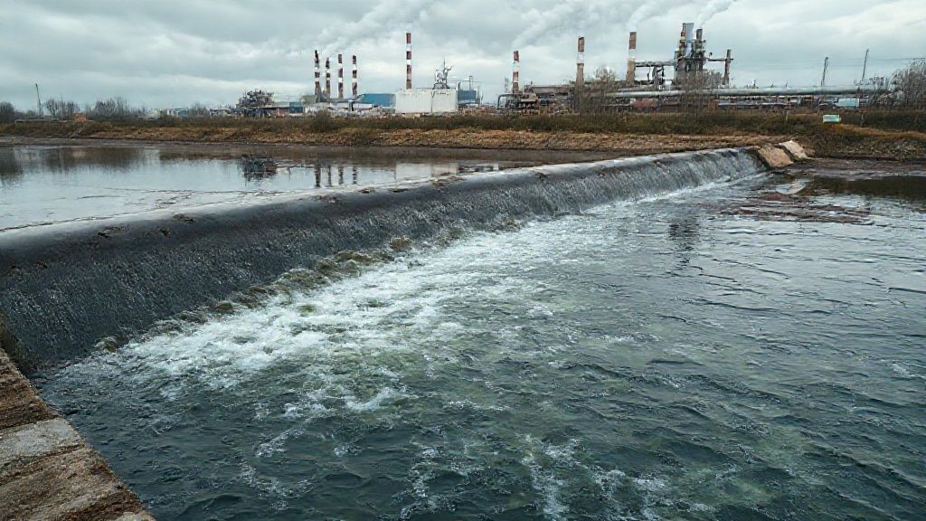 Industrial wastewater flowing from a pipe into a river, showing visible dark pollution against a backdrop of an industrial facility, illustrating the environmental impact of high COD discharge. Industrial wastewater flowing from a pipe into a river, showing visible dark pollution against a backdrop of an industrial facility, illustrating the environmental impact of high COD discharge.