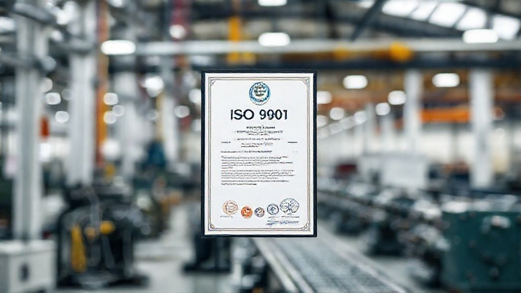 ISO 9001 certificate prominently displayed in a factory office, symbolizing a commitment to quality management in titanium anode manufacturing.