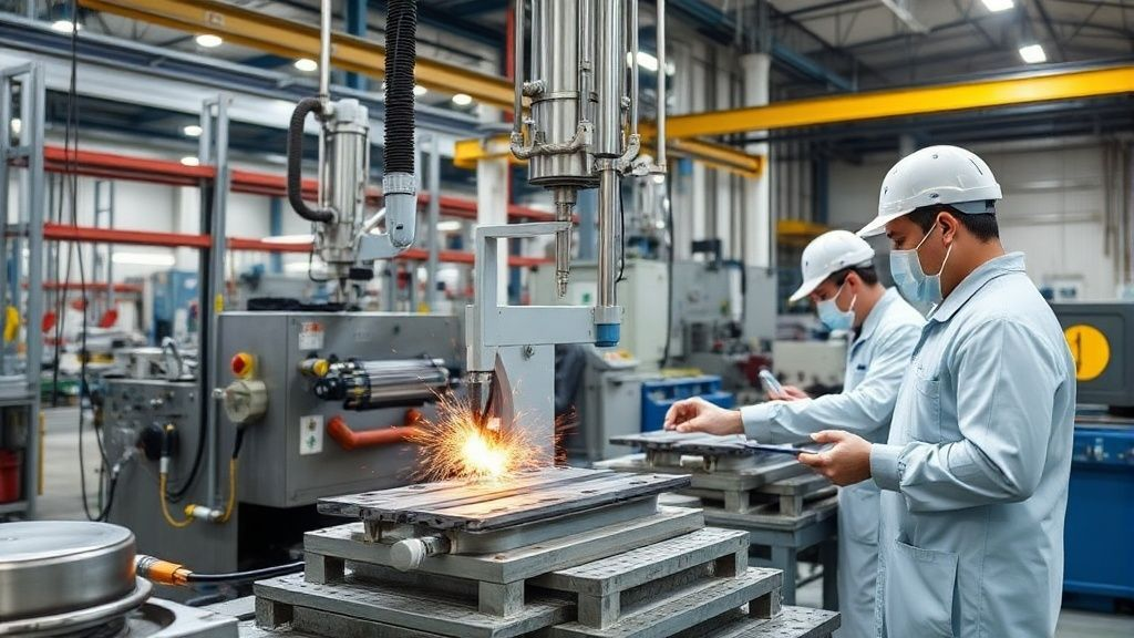 Advanced manufacturing facility producing high-quality titanium anodes with precision machinery and skilled technicians ensuring quality control