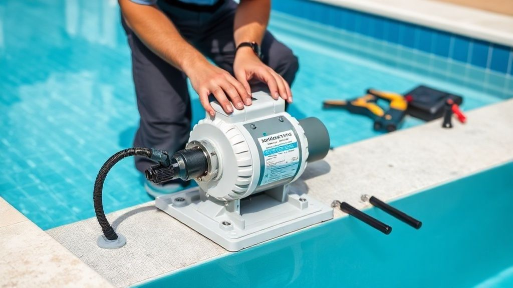 Pool technician replacing a saltwater chlorinator cell, demonstrating proper installation techniques