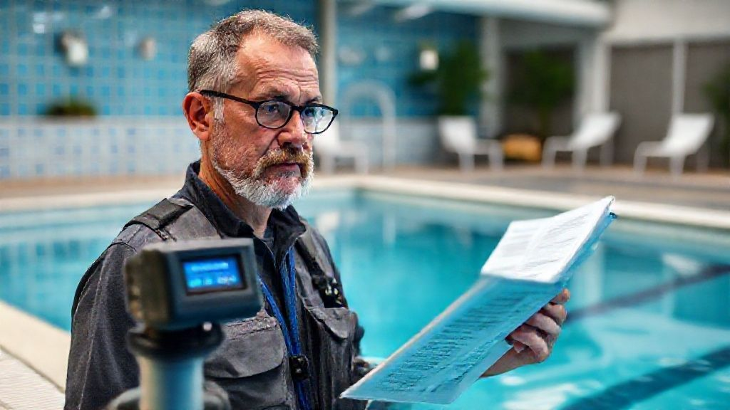 Pool owner troubleshooting a chlorinator with an error code, referencing a technical manual