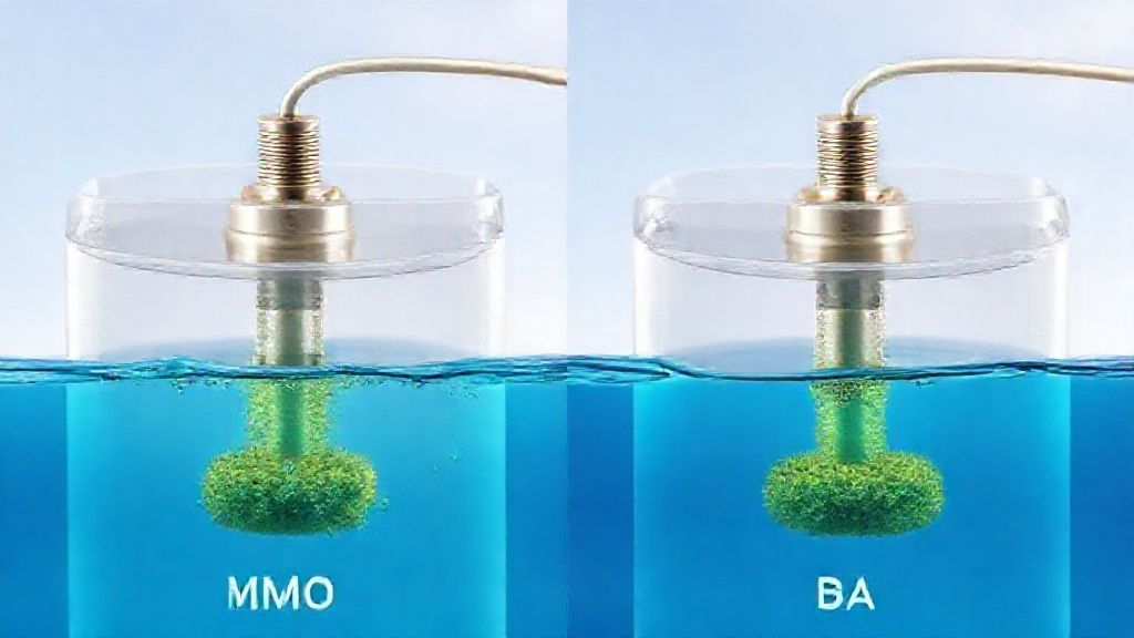 Visual comparison of MMO and DSA electrodes, highlighting their material differences and applications in maritime ballast water treatment