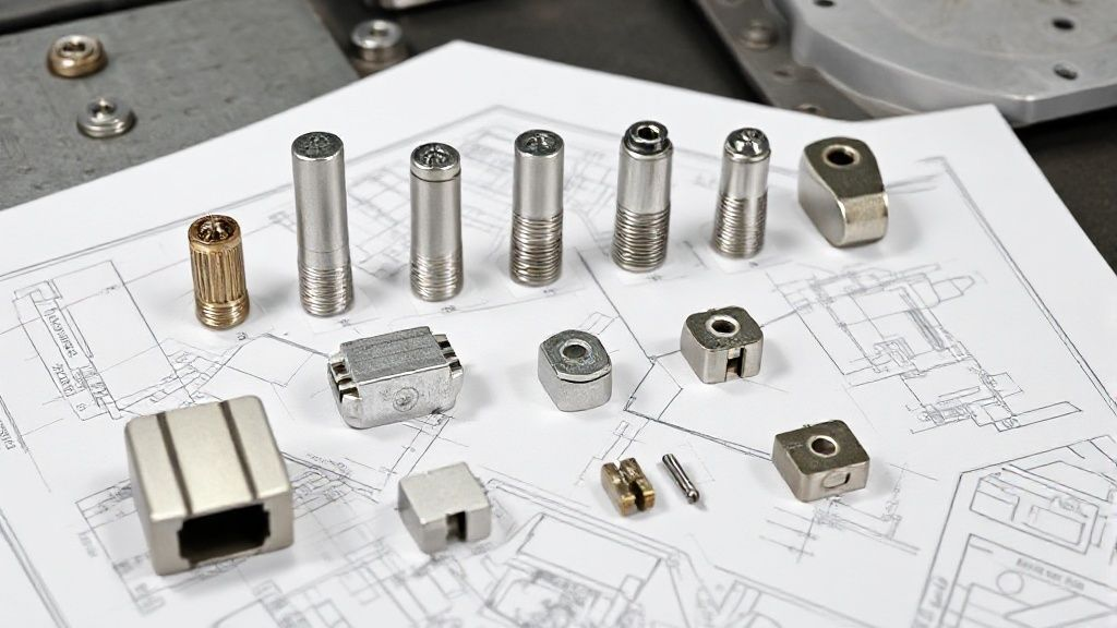 A collection of different ICCP anode types, including a mixed metal oxide rod, a graphite block, and a platinized titanium mesh, are displayed against a backdrop of technical blueprints and a shimmering metallic surface, suggesting metallurgical expertise.