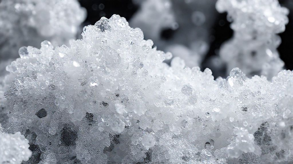 Microscopic view of silvery-white Ruthenium and Iridium crystals, showcasing their dense and unique atomic structures under a scientific illustration style. The image highlights the intricate details of these precious metals at a magnified level.