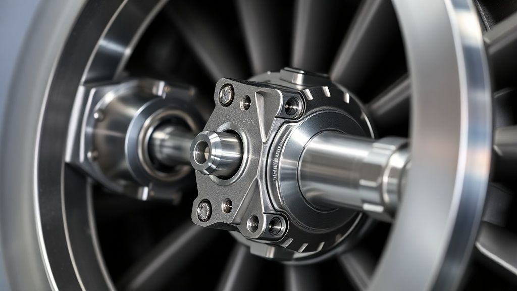 Precision-machined Ti-6Al-4V titanium alloy parts are visible within an aircraft engine component, showcasing the material's strength-to-weight ratio and critical role in aerospace engineering.