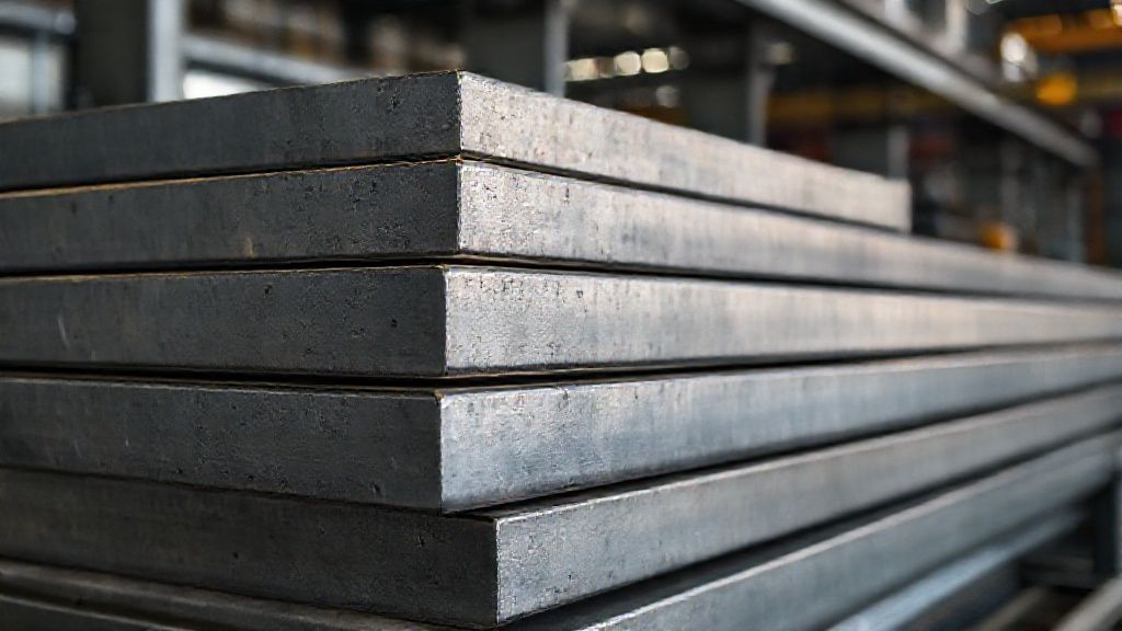 Stacked titanium metal bars in an industrial warehouse, showcasing their robust and metallic appearance, ready for manufacturing processes.