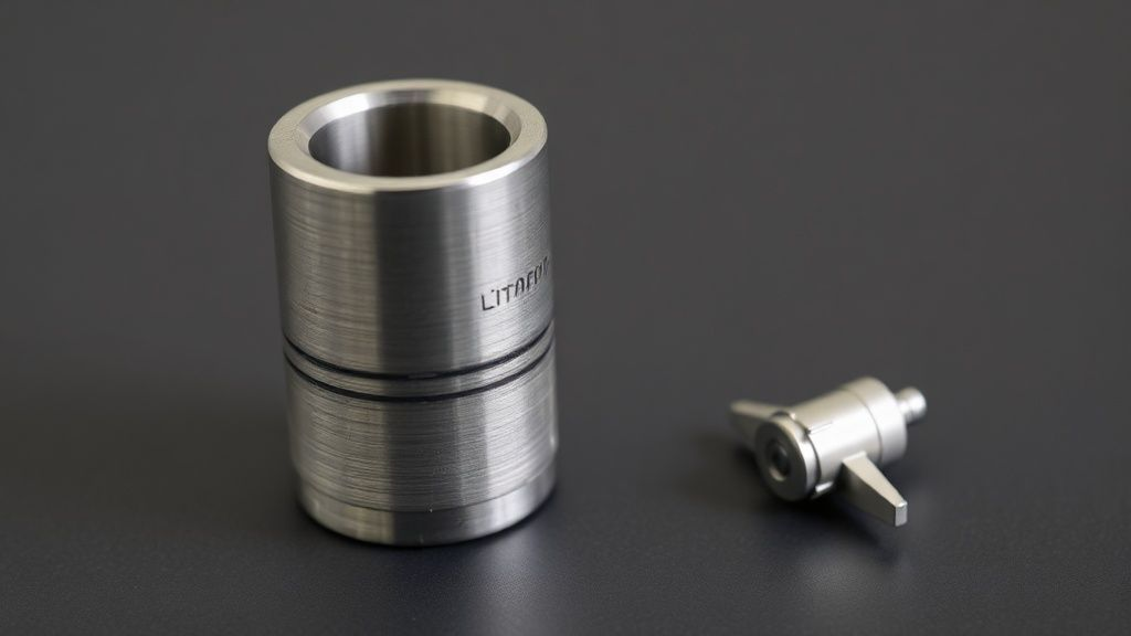 A titanium hip implant positioned beside a small, intricate aerospace component, visually representing titanium's critical applications in both medical and aerospace engineering due to its strength and biocompatibility.