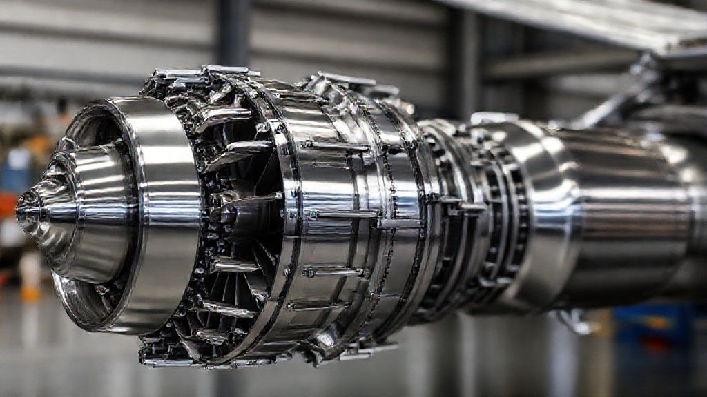 Titanium aircraft engine components in an aerospace manufacturing facility