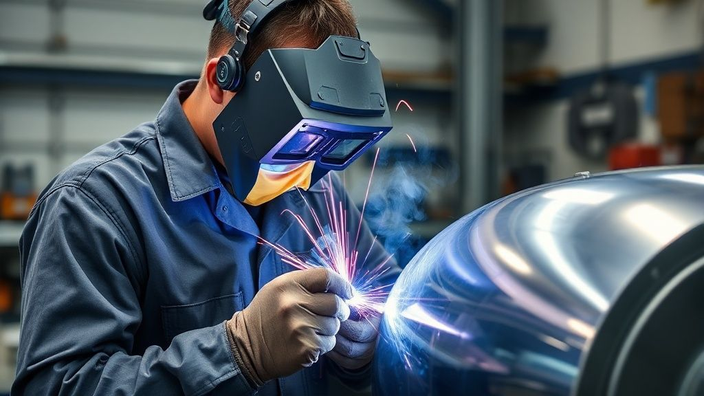 Skilled technician welding a titanium aerospace component