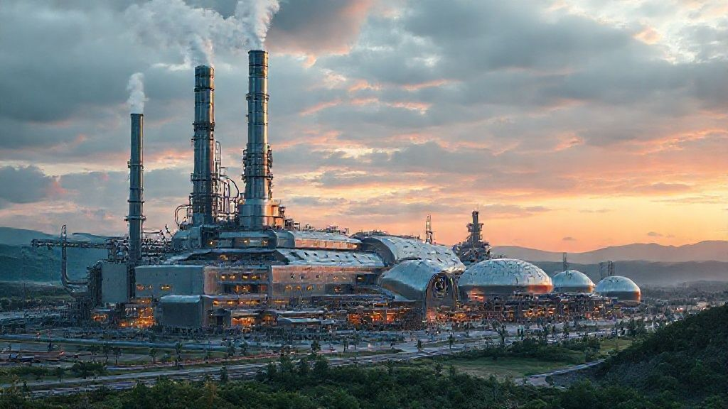 Futuristic titanium manufacturing facility with sustainable practices