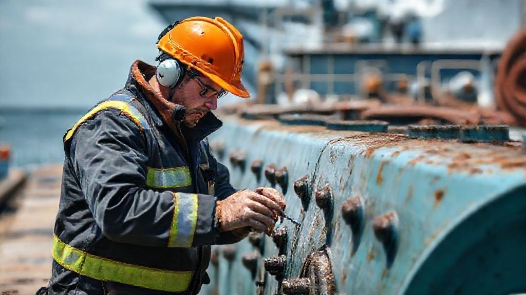 Marine engineer inspecting a sacrificial anode on a boat