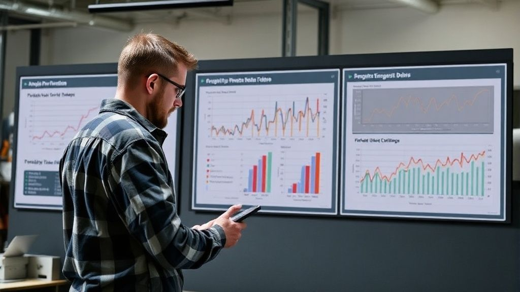 Engineers analyzing performance charts for titanium anodes