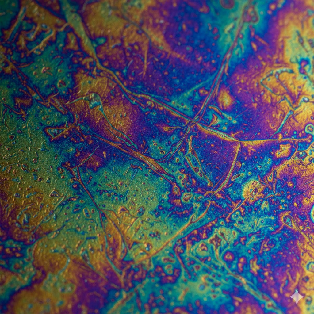 Abstract colorful anodized titanium sheet with artistic texture