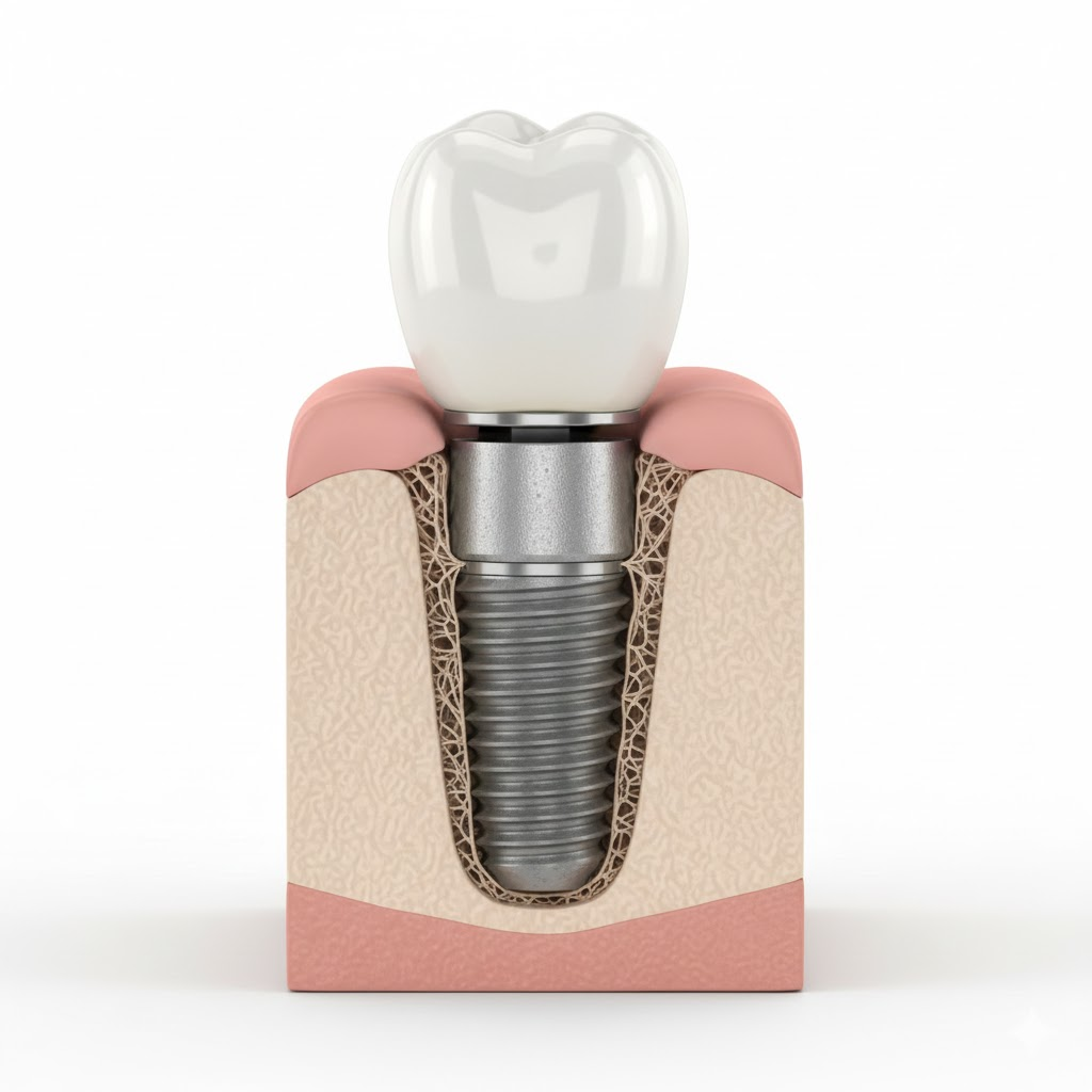 Dental implant integrated into jaw bone