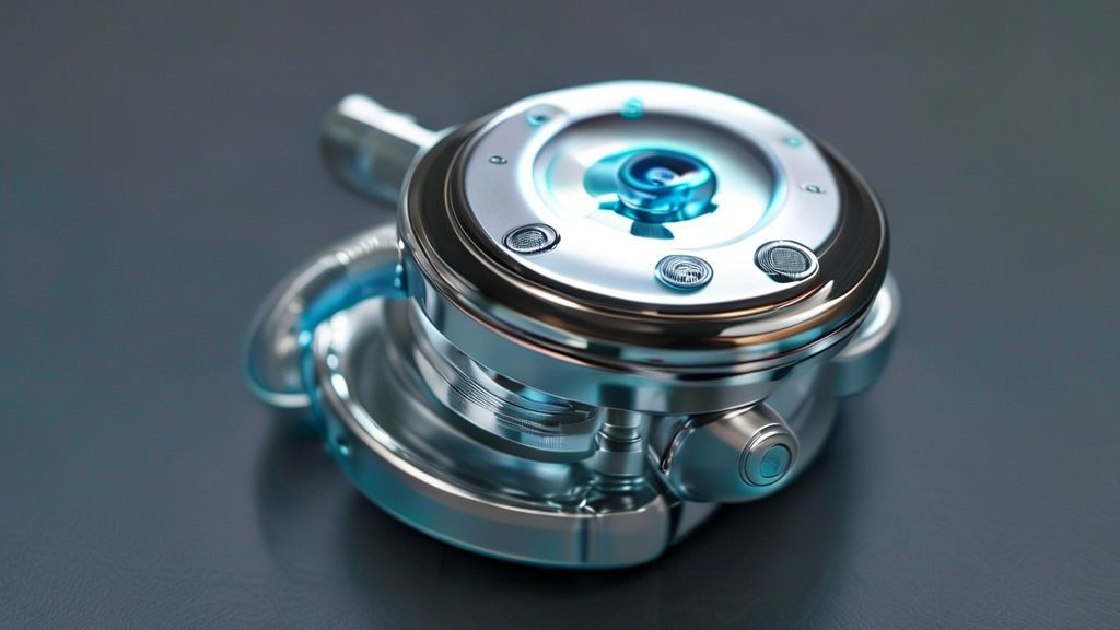 Close-up of a precision medical implant made from anodized titanium