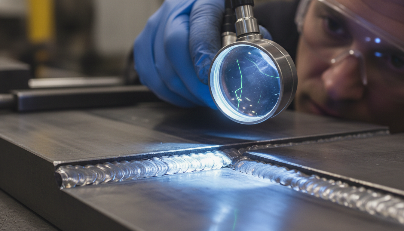 Close-up of a weld being inspected for defects