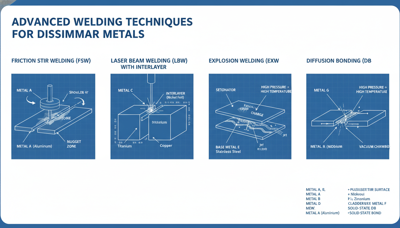 Diagram showing various advanced welding techniques for dissimilar metals