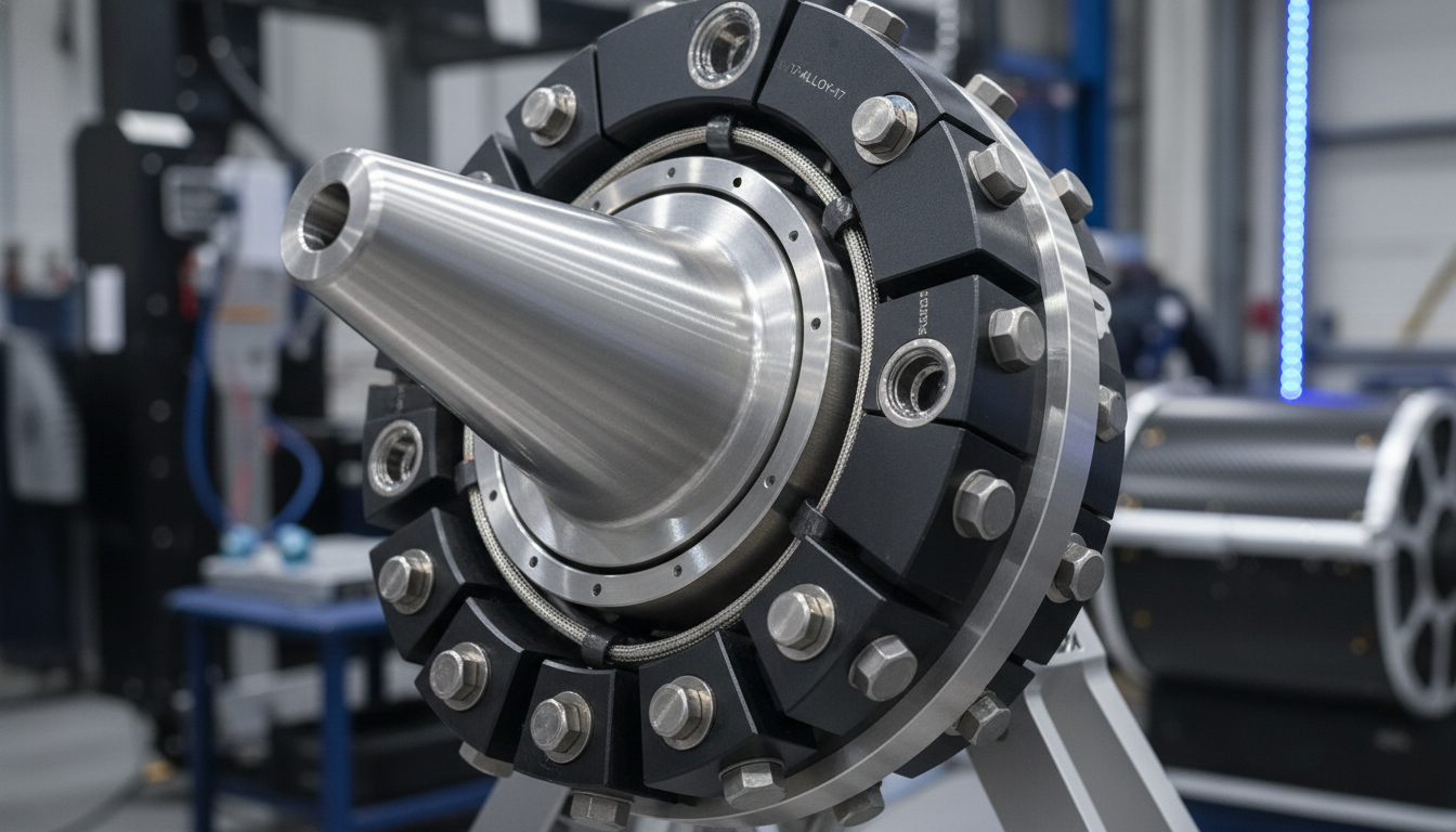 Titanium and steel joint used in an aerospace application, showing a detailed connection