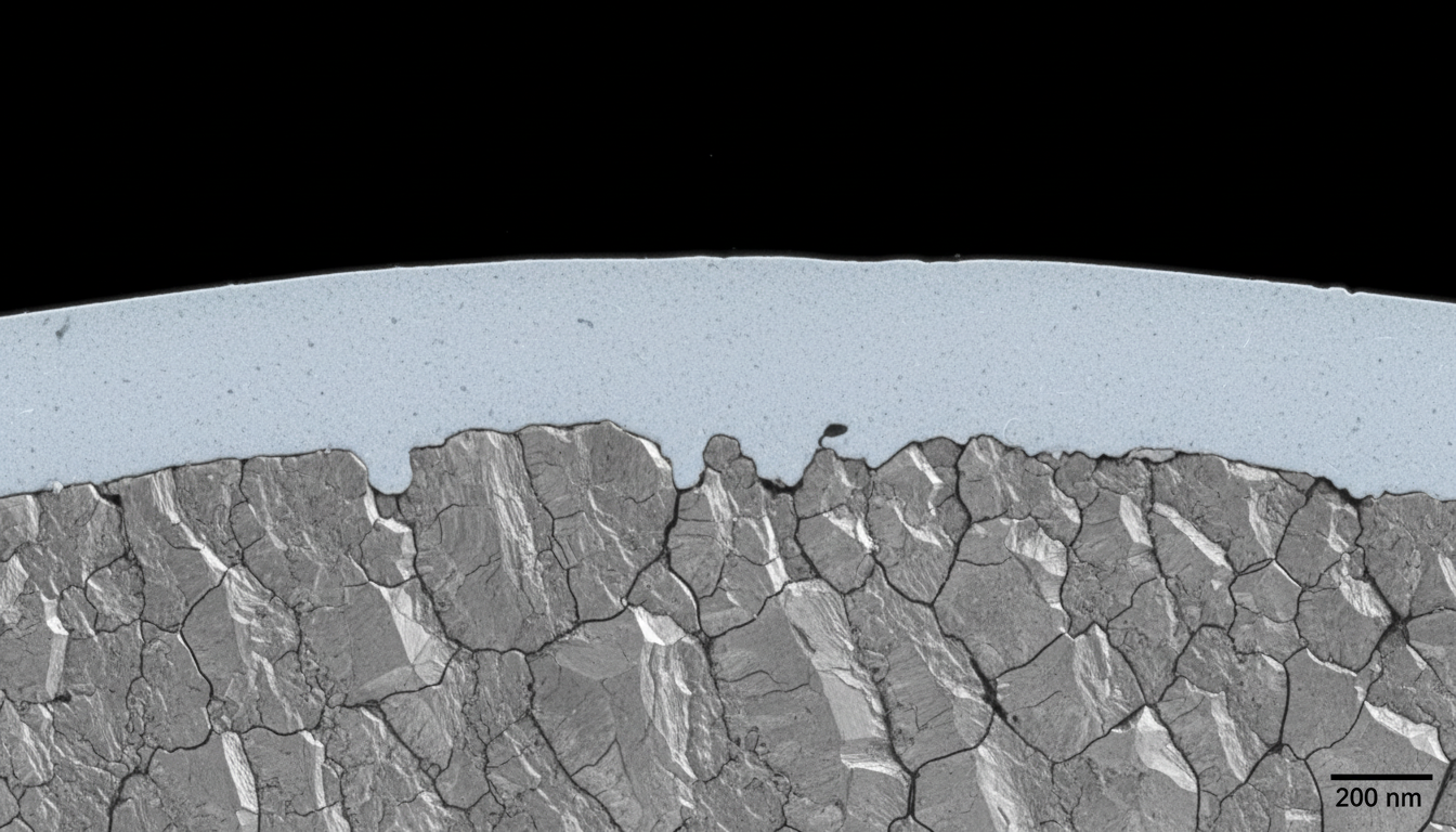Microscopic view of a thin oxide layer on titanium
