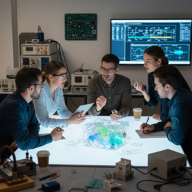 Engineers discussing anode design