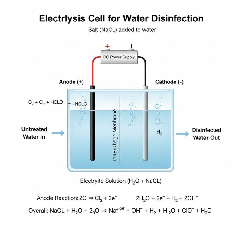 Electrolysis cell diagram for water disinfection