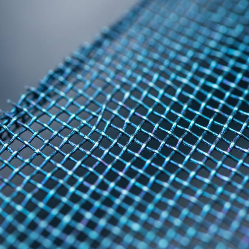 Titanium anode mesh with blue iridescent coating close-up