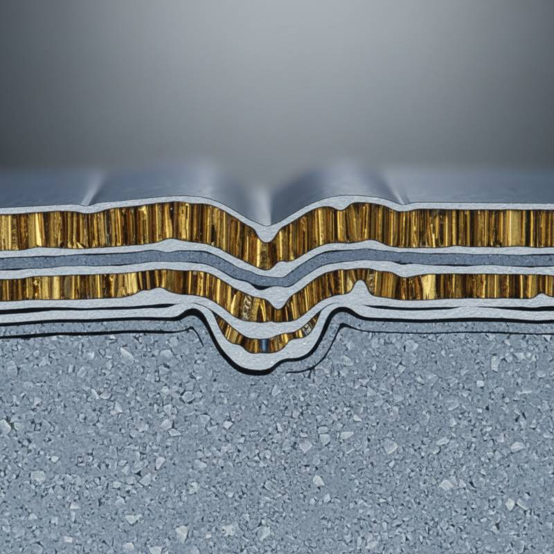 Microscopic view of TiN coating layers bonding to a metal substrate. Microscopic view of TiN coating layers bonding to a metal substrate.