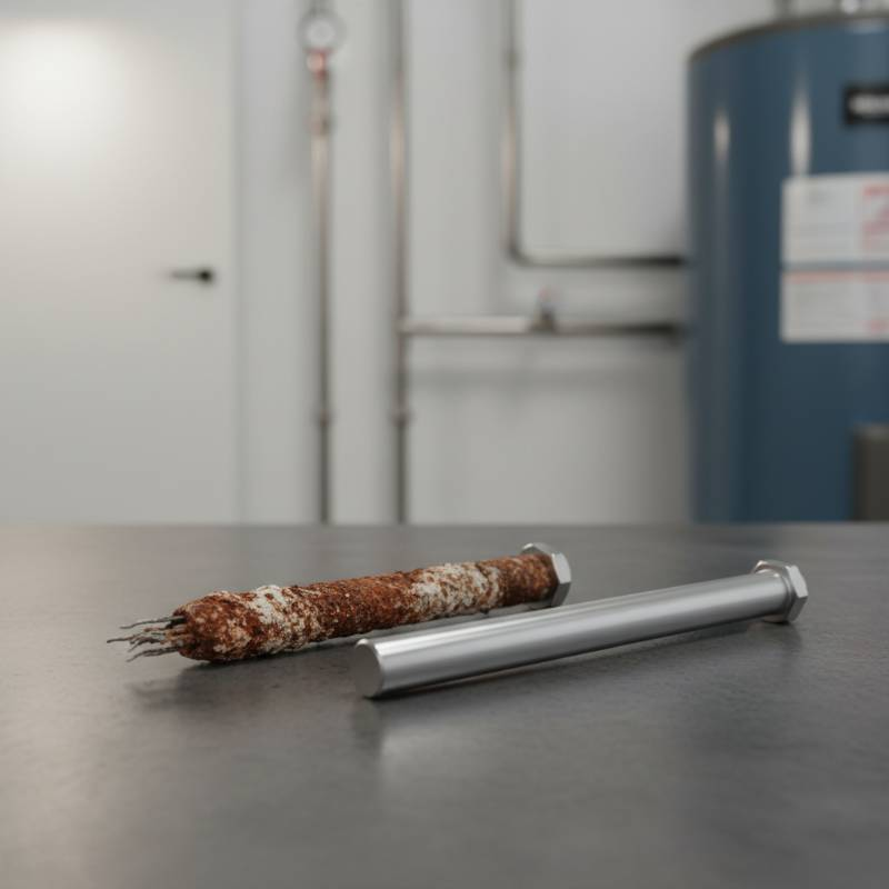 Corroded water heater anode rod vs new rod