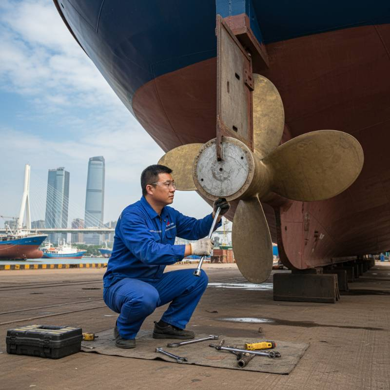 Mechanic installing a propeller shaft anode
