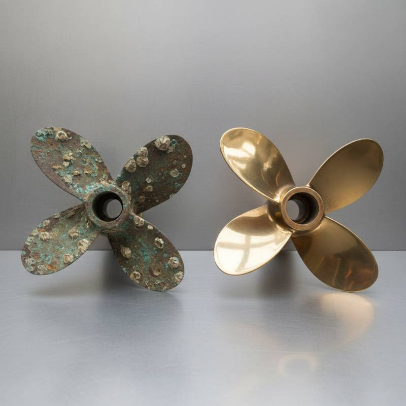 corroded boat propeller vs clean propeller