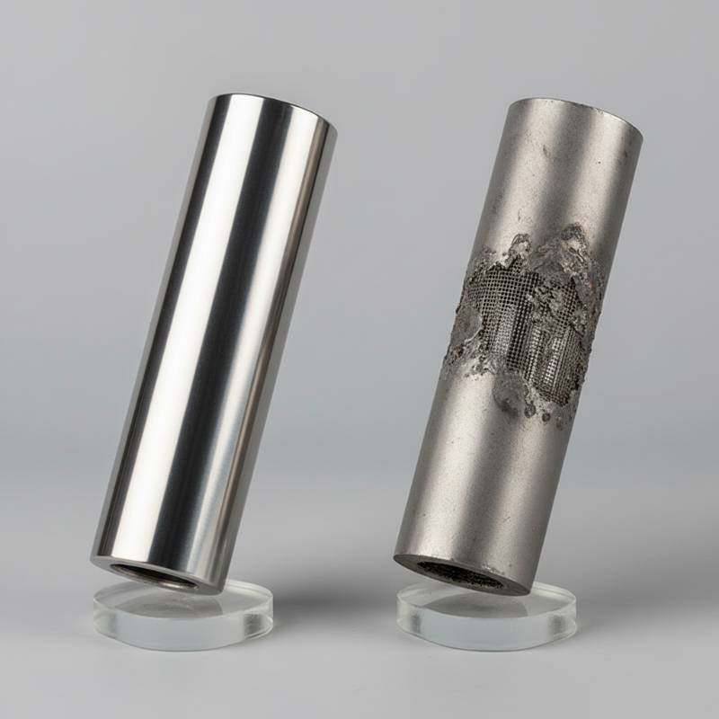 Comparison of new vs worn titanium anode Comparison of new vs worn titanium anode